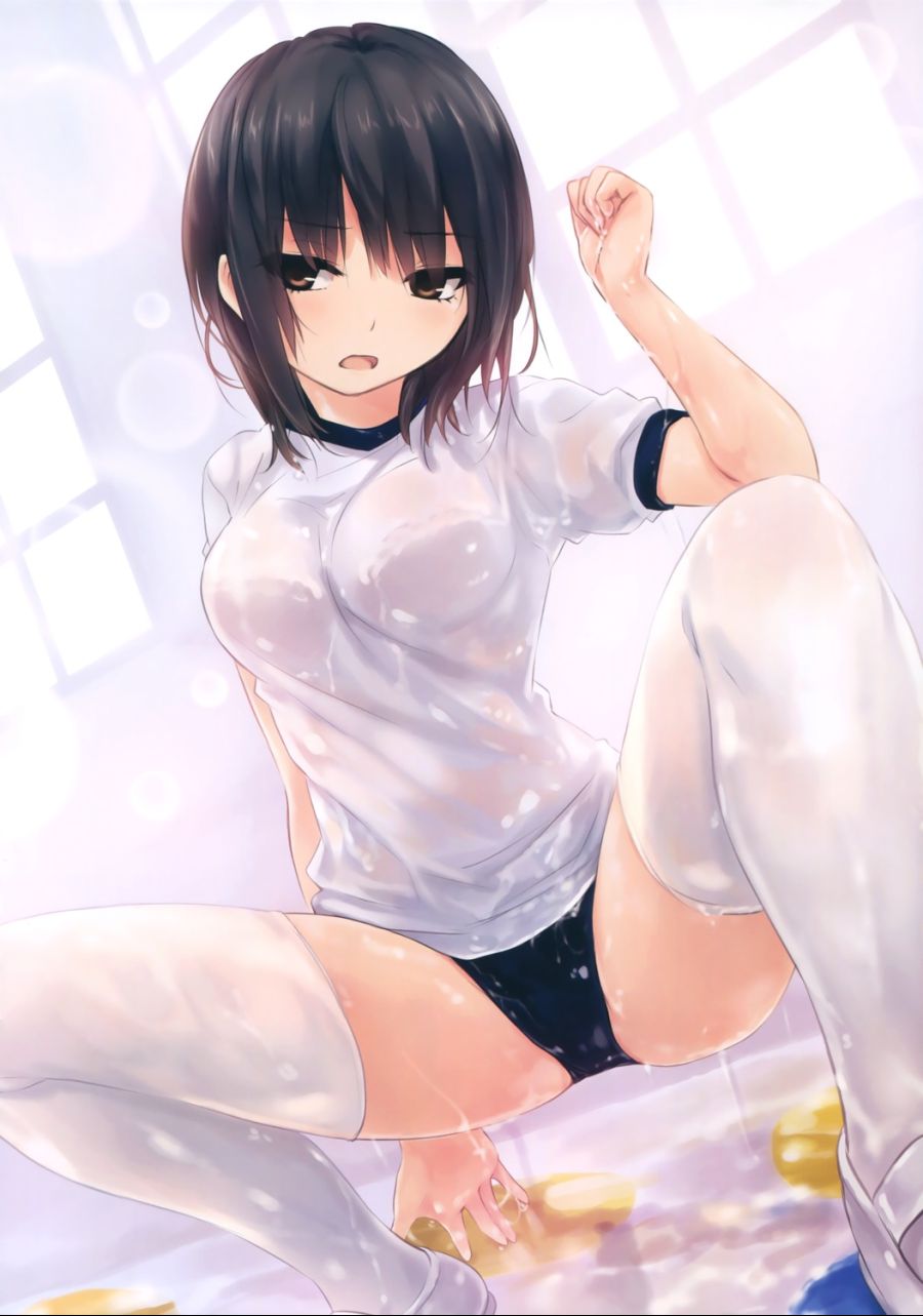 yande.re 339766 sample aoyama_sumika bra buruma cameltoe coffee-kizoku gym_uniform royal_mountain see_through thighhighs wet wet_clothes.jpg