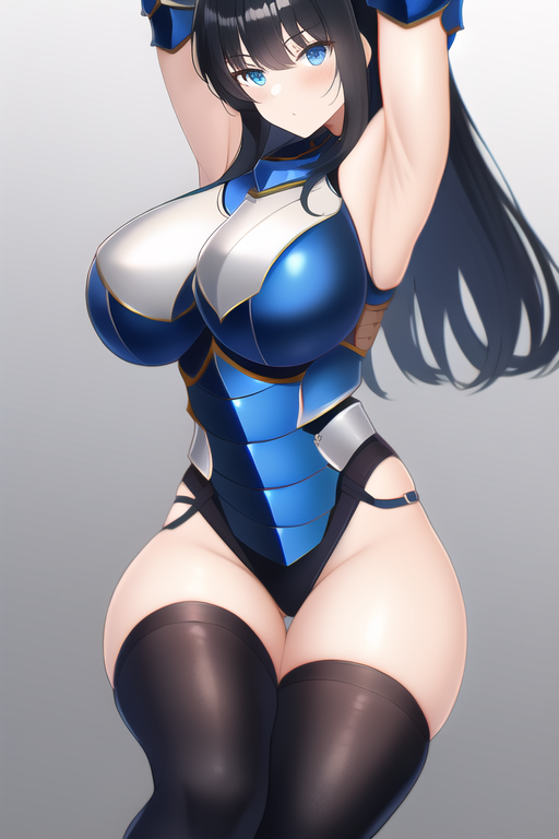 armor, large breasts, armpits, thighhighs, black hair, blue eyes, s-681493659.png