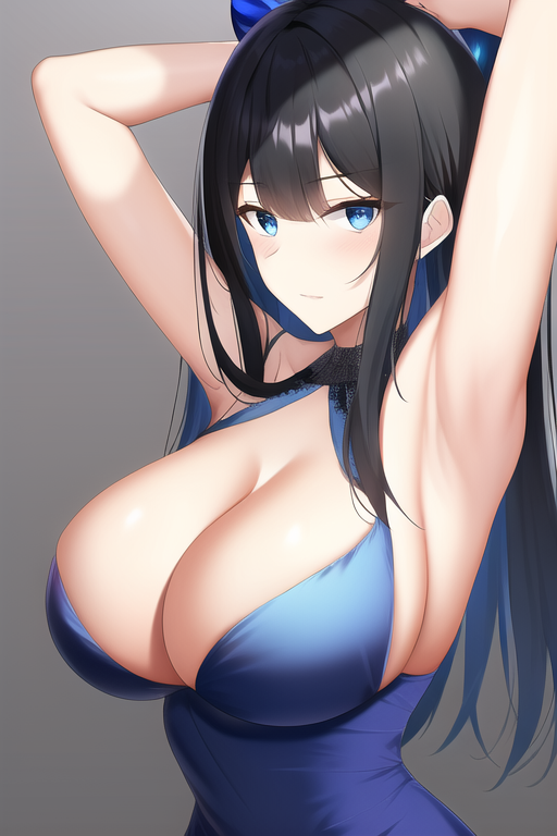 armpits, cocktail dress, black hair, blue eyes, large breasts, s-4052240890.png