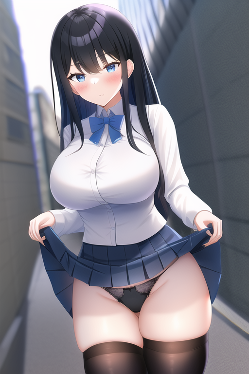 black hair, microskirt, thighhighs, large breasts, highleg panties, micro skirt, street, skirt lift, blue eye s-4067096113.png