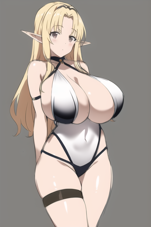 elf, blonde hair, grey eyes, large breast, monokini, thigh strap, fantasy, kyoto animation, sketch s-3910037876.png